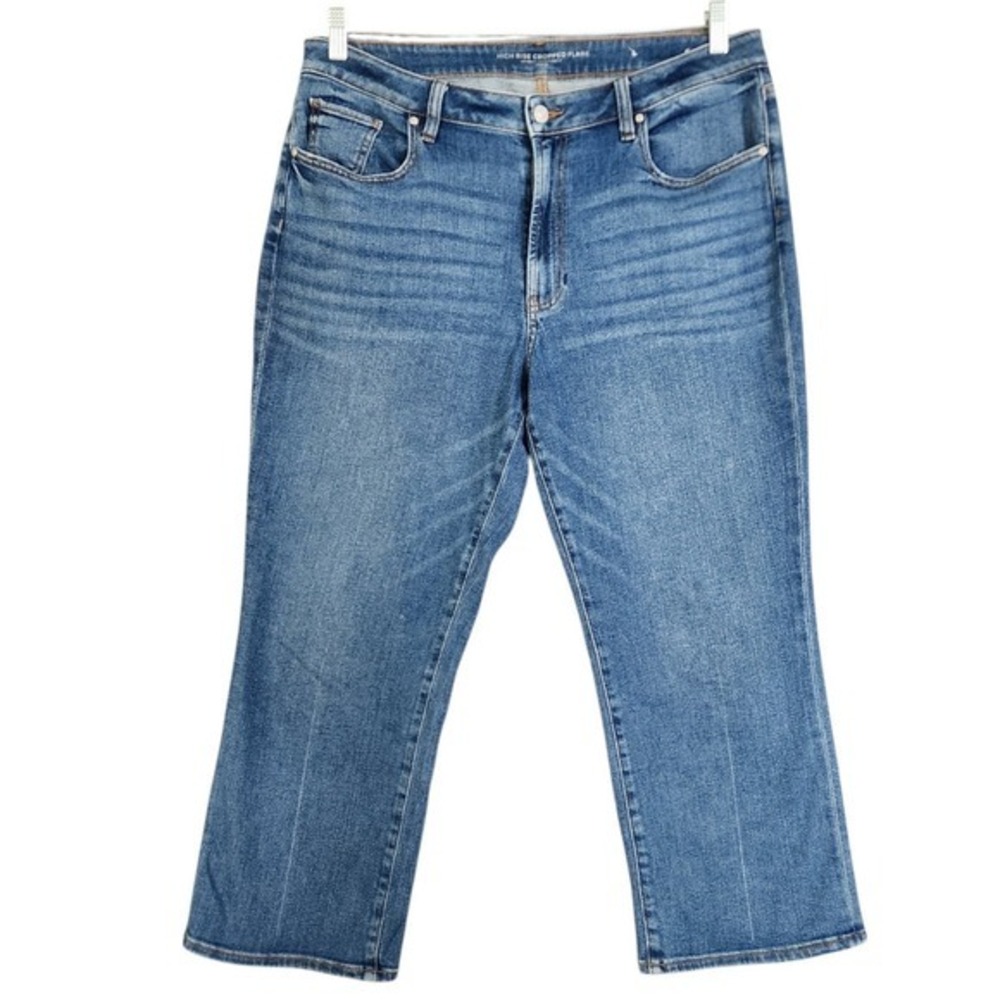 Chicos Womens‎ High Rise Cropped Flare Jeans Size US 14 Medium Wash Blue Denim
